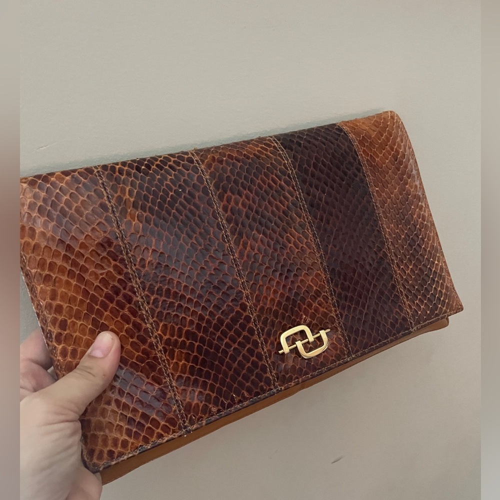 100% Snakeskin 80’s Brown Patterned Clutch Bag